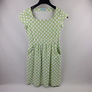 J McLaughlin Womens Mini Dress Short Sleeve Front Pocket Pullover White Green XS